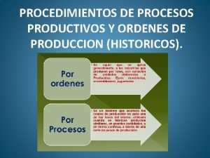 PROCEDIMIENTOS DE PROCESOS PRODUCTIVOS Y ORDENES DE PRODUCCION