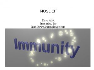 MOSDEF Dave Aitel Immunity Inc http www immunitysec