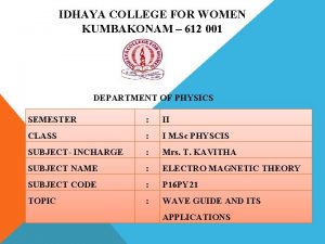 IDHAYA COLLEGE FOR WOMEN KUMBAKONAM 612 001 DEPARTMENT