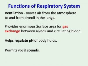 Functions of Respiratory System Ventilation moves air from