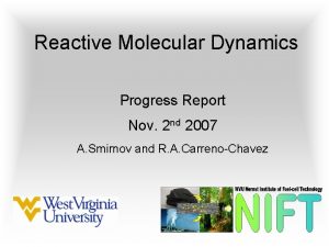 Reactive Molecular Dynamics Progress Report Nov 2 nd