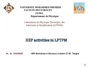 UNIVERSITE MOHAMMED PREMIER FACULTE DES SCIENCES OUJDA Dpartement