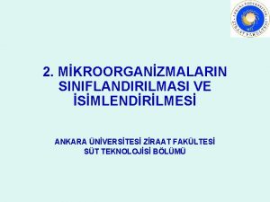 2 MKROORGANZMALARIN SINIFLANDIRILMASI VE SMLENDRLMES ANKARA NVERSTES ZRAAT