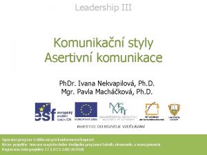 Leadership III Komunikan styly Asertivn komunikace Ph Dr