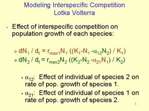 Modeling Interspecific Competition Lotka Volterra Effect of interspecific