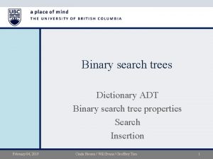 Binary search trees Dictionary ADT Binary search tree