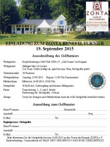 EINLADUNG ZUM ZONTA BENEFIZ TURNIER 19 September 2015