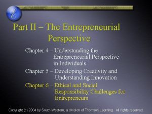 Part II The Entrepreneurial Perspective Chapter 4 Understanding