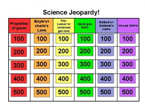 Science Jeopardy Properties of gases Boyles charles Laws