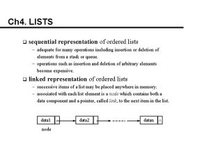 Ch 4 LISTS q sequential representation of ordered