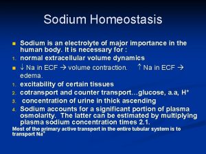 Sodium Homeostasis n 1 2 3 4 Sodium