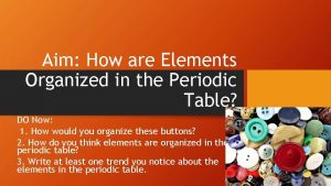 Aim How are Elements Organized in the Periodic