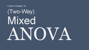 Cohen Chapter 16 TwoWay Mixed ANOVA There are