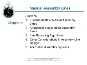 Manual Assembly Lines Sections 1 Fundamentals of Manual