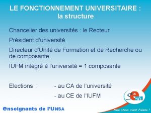 LE FONCTIONNEMENT UNIVERSITAIRE la structure Chancelier des universits