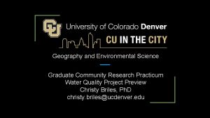 Geography and Environmental Science Graduate Community Research Practicum