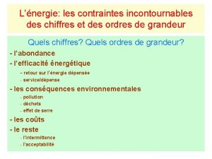 Lnergie les contraintes incontournables des chiffres et des