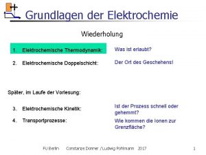 Grundlagen der Elektrochemie Wiederholung 1 Elektrochemische Thermodynamik Was