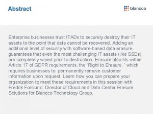 Abstract Enterprise businesses trust ITADs to securely destroy