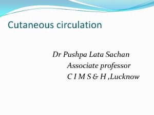 Cutaneous circulation Dr Pushpa Lata Sachan Associate professor
