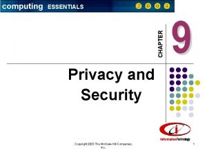 ESSENTIALS CHAPTER computing 9 Privacy and Security Copyright