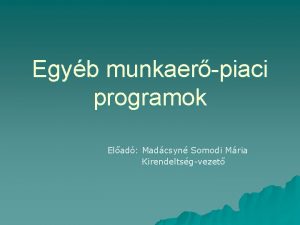 Egyb munkaerpiaci programok Elad Madcsyn Somodi Mria Kirendeltsgvezet