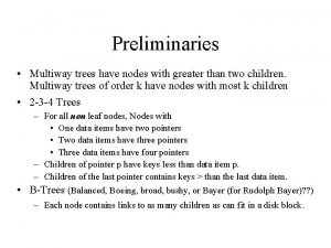 Preliminaries Multiway trees have nodes with greater than