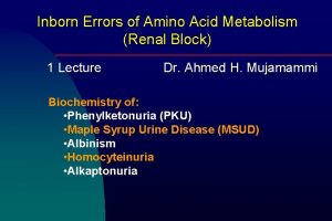 Inborn Errors of Amino Acid Metabolism Renal Block