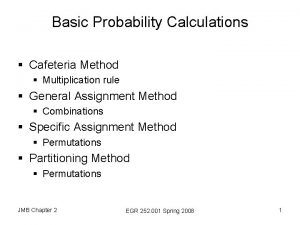 Basic Probability Calculations Cafeteria Method Multiplication rule General