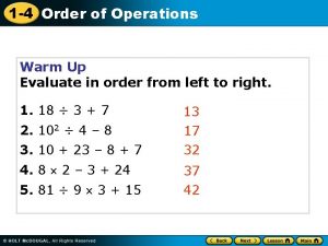 1 4 Order of Operations Warm Up Evaluate