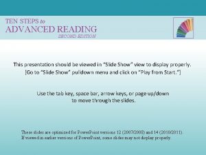 TEN STEPS to ADVANCED READING SECOND EDITION This