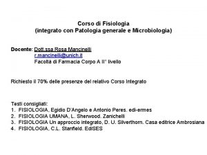 Corso di Fisiologia integrato con Patologia generale e