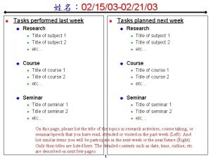 021503 022103 n Tasks performed last week u