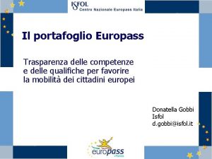 Il portafoglio Europass Trasparenza delle competenze e delle