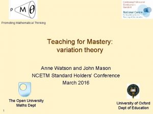Promoting Mathematical Thinking Teaching for Mastery variation theory