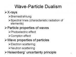 WaveParticle Dualism Xrays Bremsstrahlung Spectral lines characteristic radiation