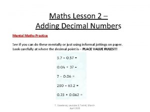 Maths Lesson 2 Adding Decimal Numbers Mental Maths