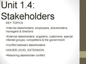 Key internal and external stakeholders
