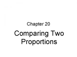 Chapter 20 Comparing Two Proportions TOPIC Covered in