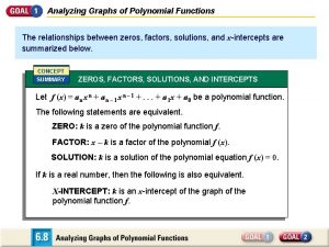 Analyzing Graphs of Polynomial Functions The relationships between