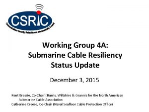 Working Group 4 A Submarine Cable Resiliency Status