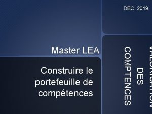 DEC 2019 Construire le portefeuille de comptences VALORISATION