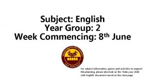 Subject English Year Group 2 th Week Commencing