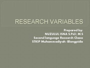 RESEARCH VARIABLES Prepared by NUZULUL ISNA S Pd