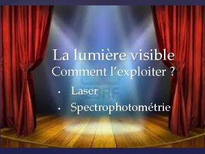 La lumire visible Comment lexploiter Laser Spectrophotomtrie La