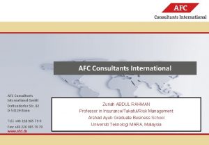 Partner for International Cooperation AFC Consultants International Gmb