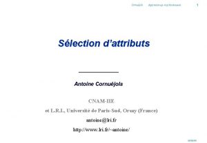 Cornujols 1 Apprentissage et prtraitement Slection dattributs Antoine