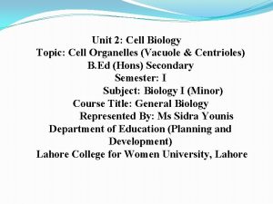 Unit 2 Cell Biology Topic Cell Organelles Vacuole