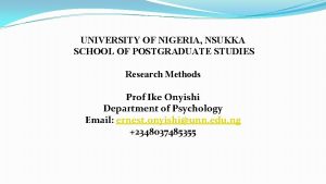 UNIVERSITY OF NIGERIA NSUKKA SCHOOL OF POSTGRADUATE STUDIES