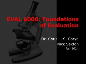 EVAL 6000 Foundations of Evaluation Dr Chris L